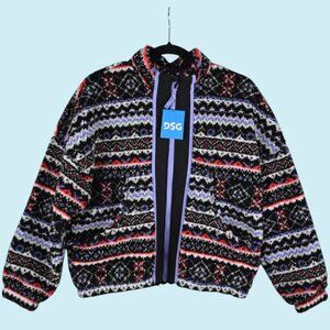 DSG Fleece Jacket Youth Girls Size XL Fair Isle Full Zip Sherpa Cozy Sweater NWT